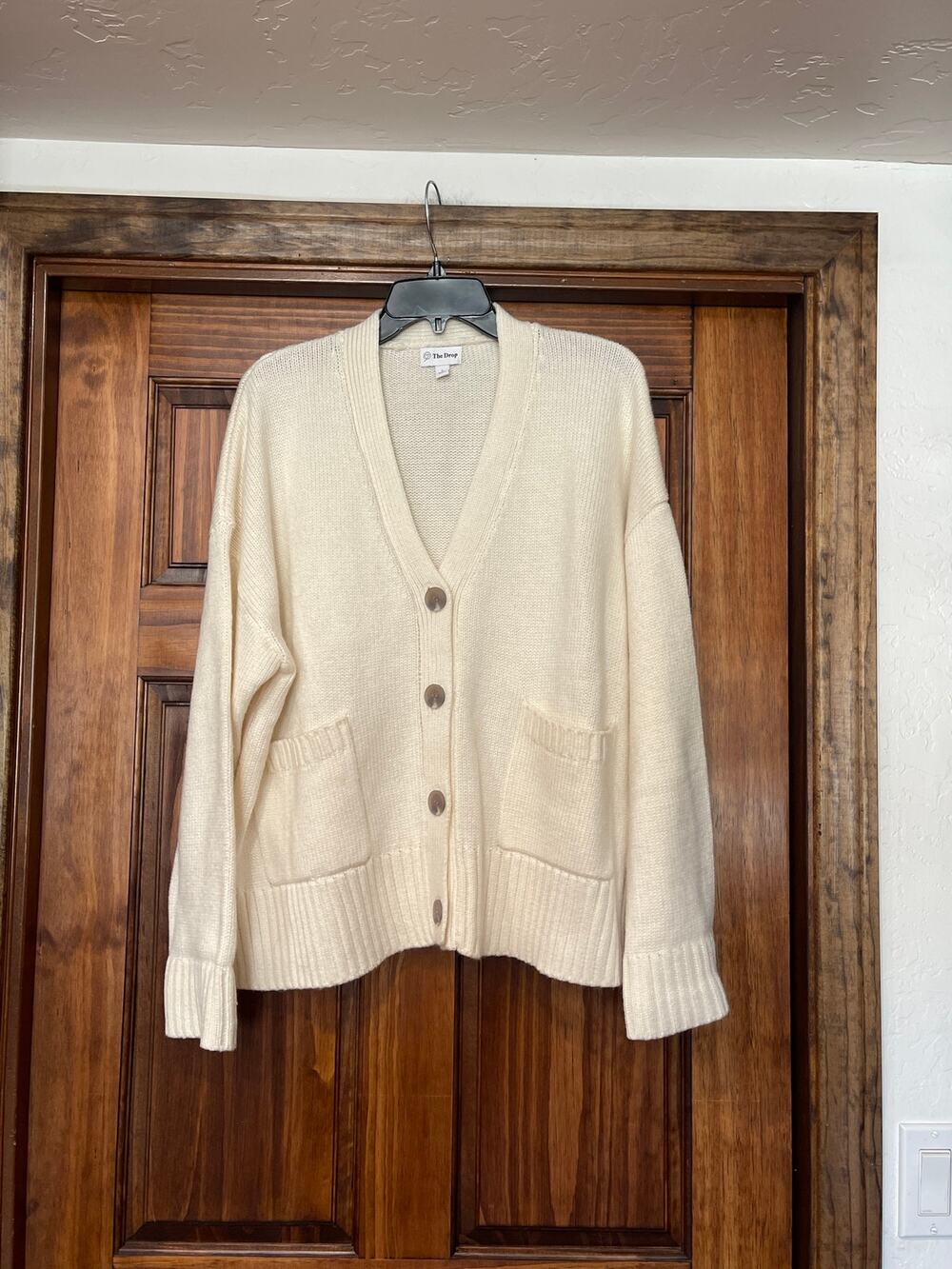The Drop Women's Brigitte Chunky
Button-Front Pocket Ribbed Cardigan L